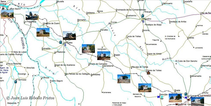 Mapa del ferrocarril La Fuente de San Esteban - Barca D'Alva
